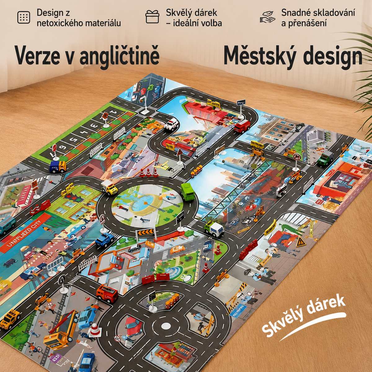 Hrací podložka s městskou tématikou