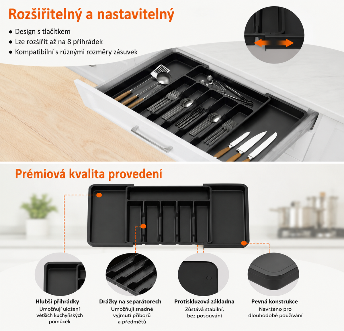 Rozšiřitelný organizér na příbory