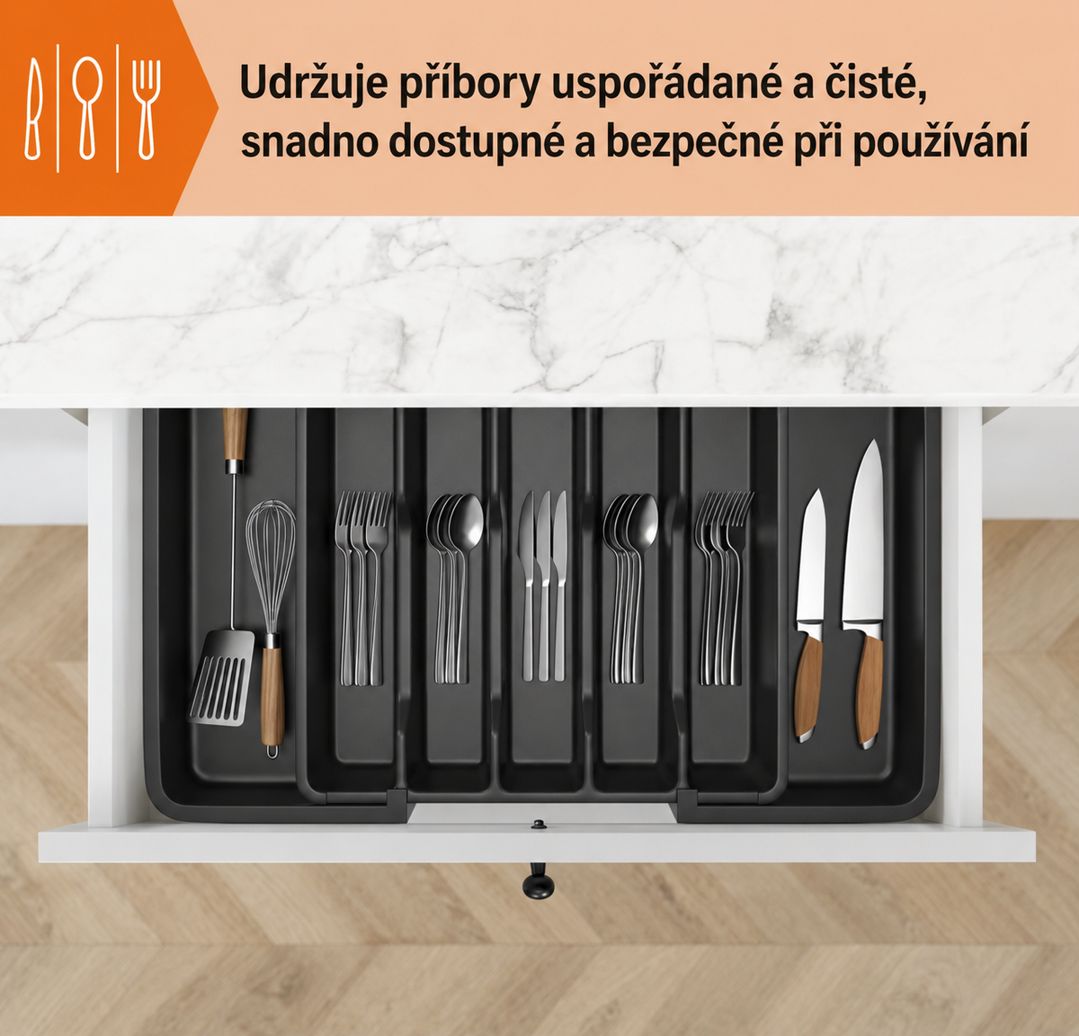 Rozšiřitelný organizér na příbory